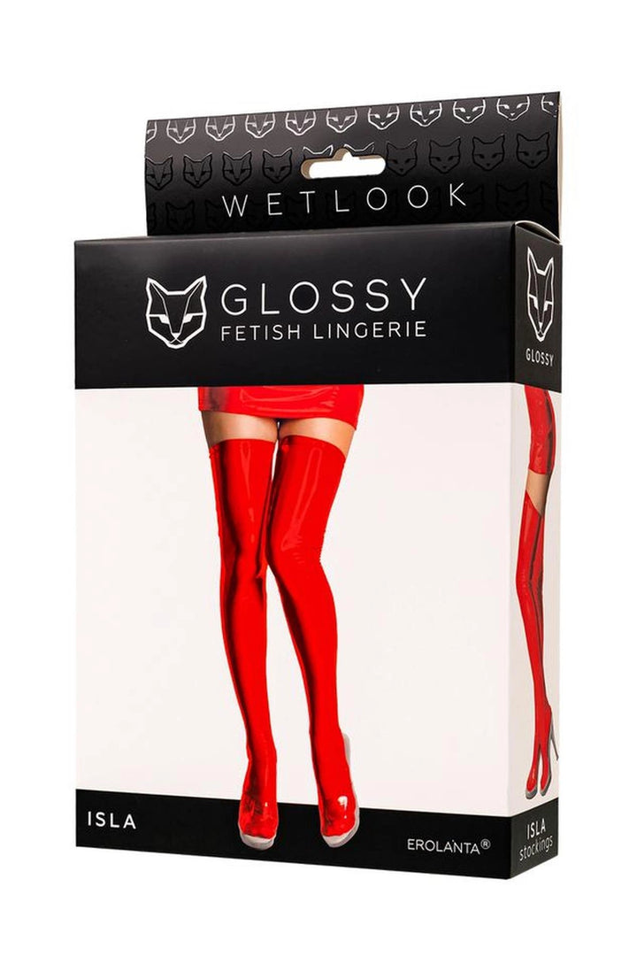 Wetlook Glossy Isla stockings - red XL - zdjęcie główne