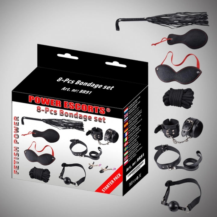 Zestaw bondage 8 elementów Power Escorts czarny - zdjęcie główne