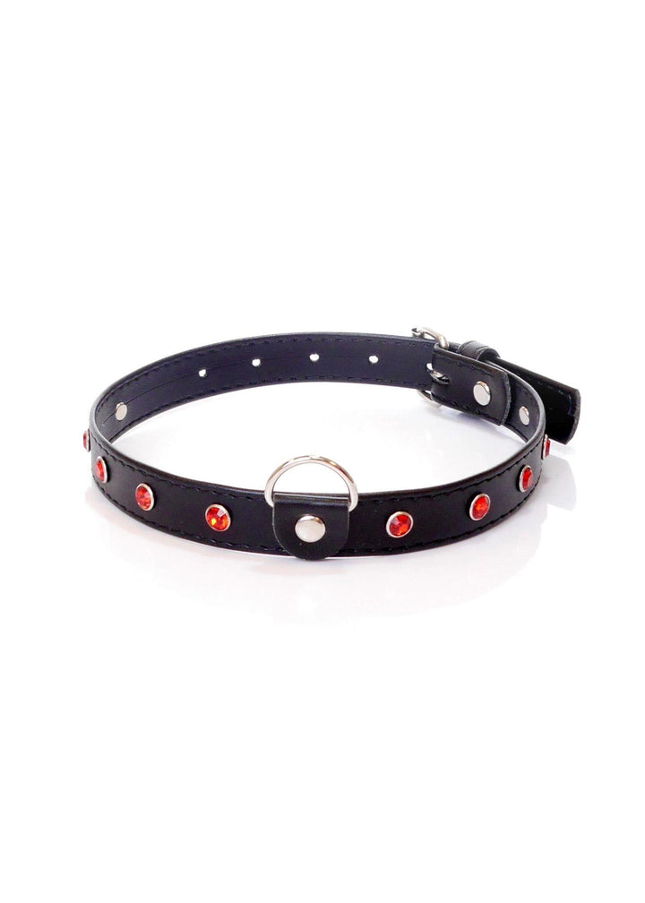 Obroża BDSM Fetish B - Series z czerwonymi kryształkami 2 cm - zdjęcie główne