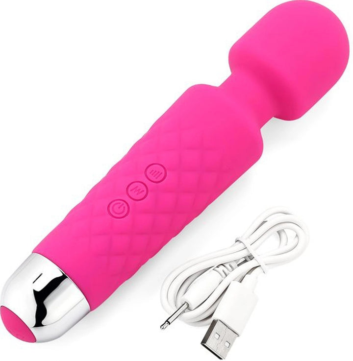 Masażer typu wand silikonowy 18 trybów akumulatorowy różowy 20 cm Power Escorts - zdjęcie główne