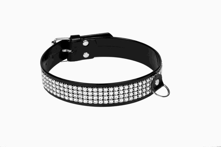 Obroża damska Whips Collection z kryształkami czarna 3 cm - zdjęcie główne