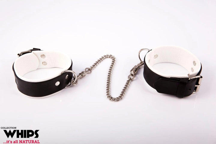 Kajdanki na nogi męskie Whips Collection biało-czarne - zdjęcie główne