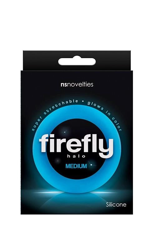 Pierścień na penisa Firefly Halo NS Novelties świecący w ciemności niebieski średni - zdjęcie główne