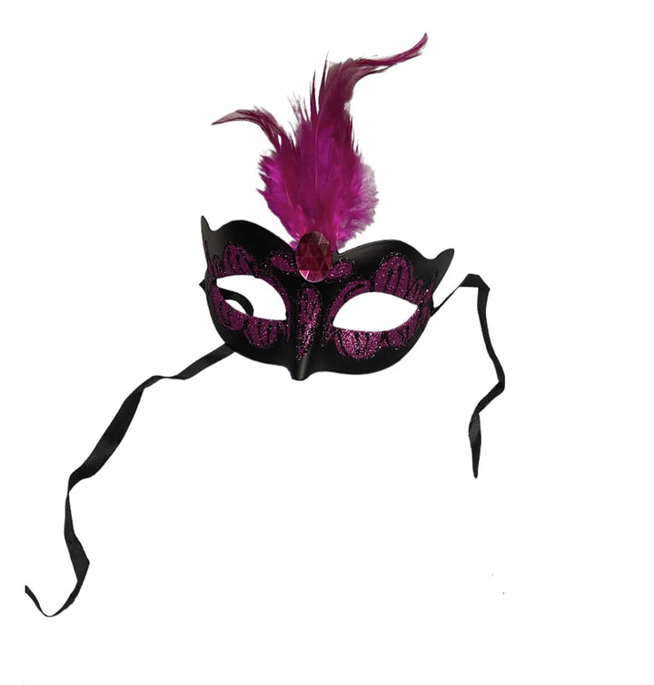 Maska wenecka fioletowa z kamieniem i piórkiem Kinky Mask - zdjęcie główne