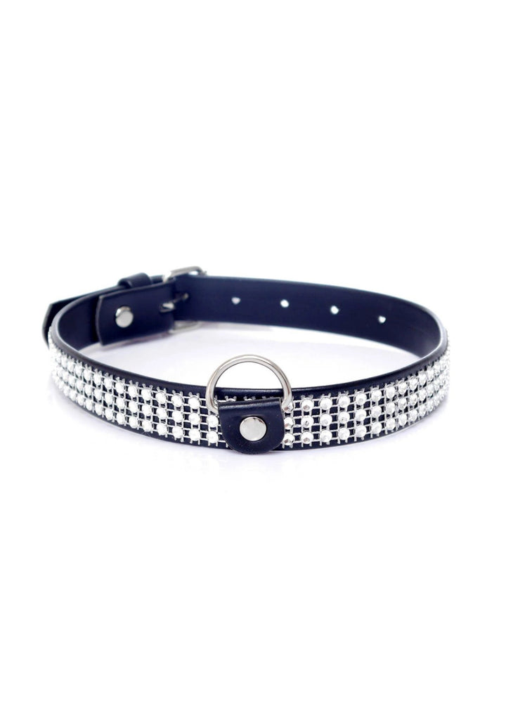 Obroża BDSM z kryształkami Fetish B - Series srebrna 2 cm - zdjęcie główne
