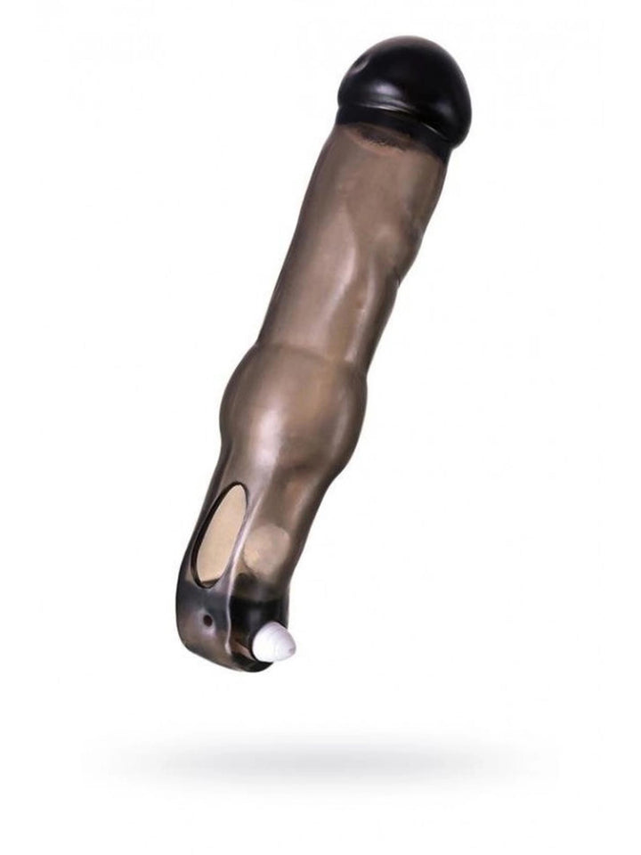 Nakładka na penisa XLover z wibracją 19,4 cm przezroczysty czarny - zdjęcie główne