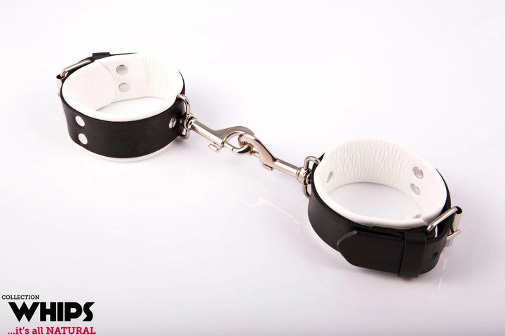 Kajdanki męskie Whips Collection skóra bydlęca biało-czarne - zdjęcie główne
