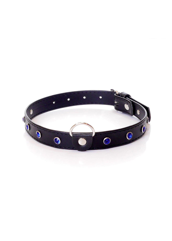 Obroża BDSM Fetish B - Series granatowa z kryształkami 2 cm - zdjęcie główne