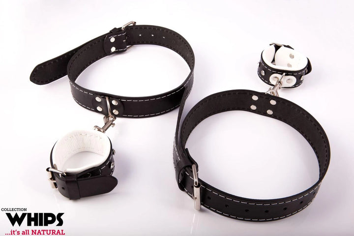 Kajdanki na uda skórzane Whips Collection białe - zdjęcie główne