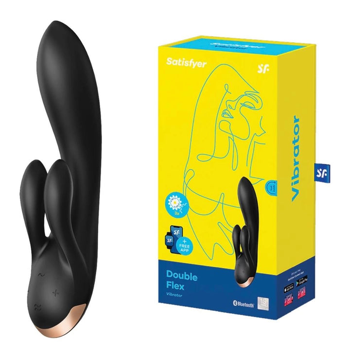 Wibrator króliczek Satisfyer Double Flex Connect App czarny - zdjęcie główne
