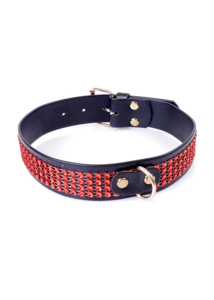 Obroża BDSM z kryształkami Fetish B - Series czerwona 3 cm - zdjęcie główne