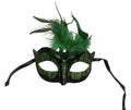 Maska wenecka Kinky Mask zielono-czarna z kamieniem i piórkiem