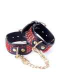 Kajdanki BDSM z kryształkami Fetish B-Series 3 cm czerwone