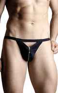 Stringi męskie satynowe z zamkiem SoftLine Collection czarny S/L