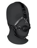 Uprząż BDSM z oddychającym kneblem i hakami na nos Ouch! czarny